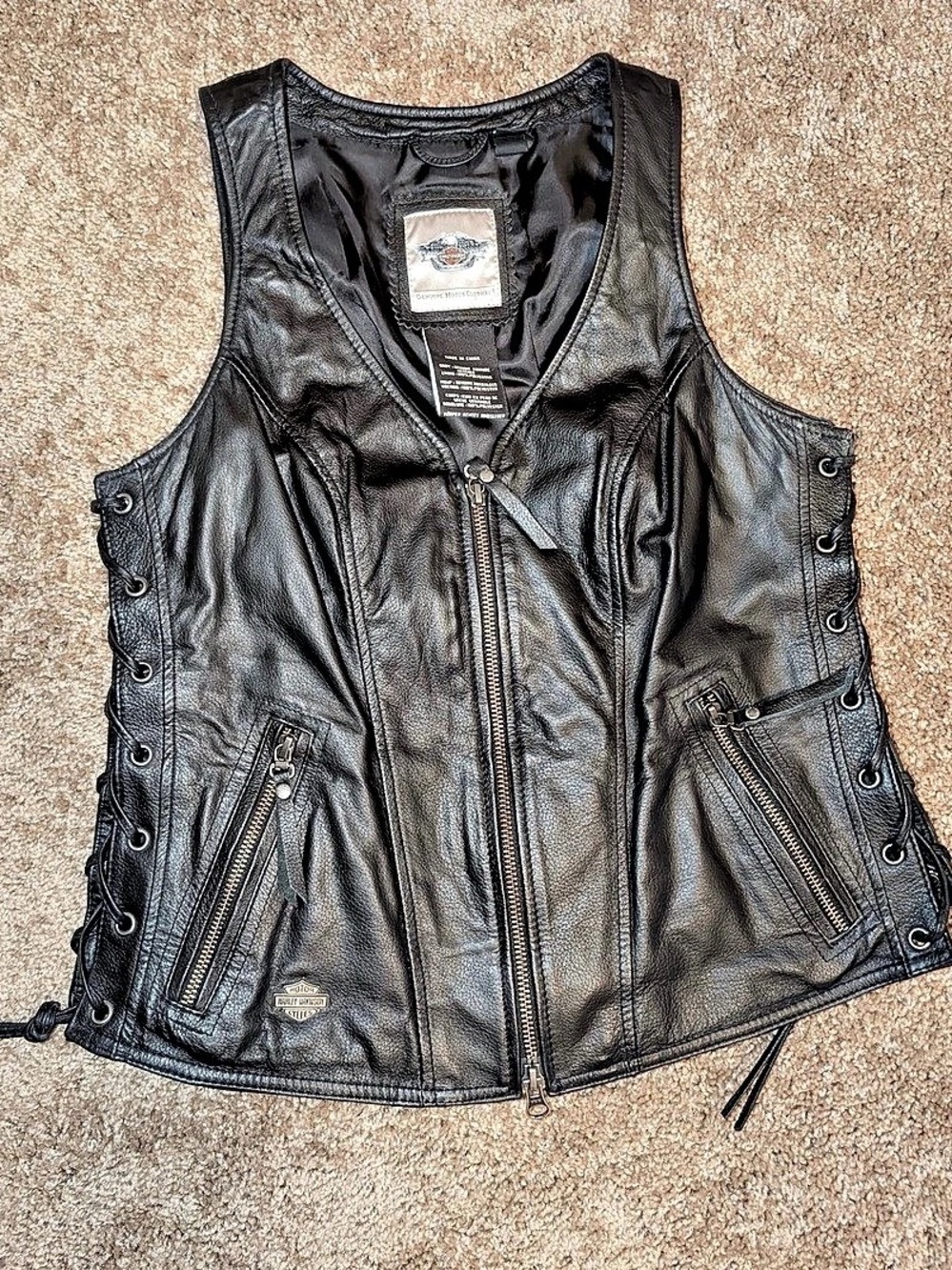☘️ Harley-Davidson Women's Avenue Leather Vest Black Size Small